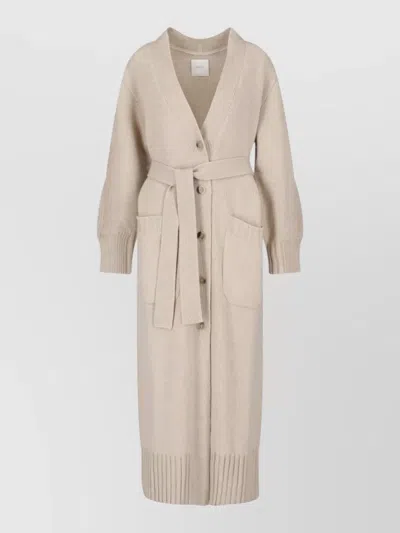 Malo Crewneck Loungewear Robe Belted Waist In Neutral