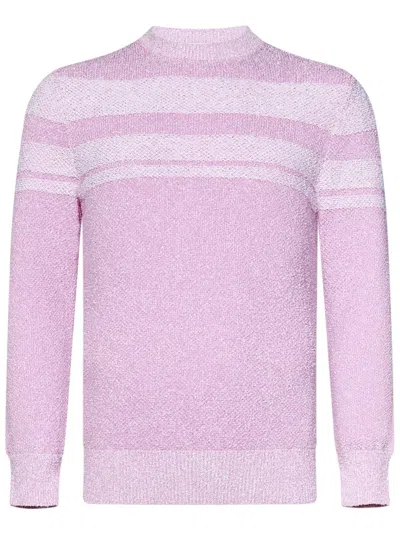 Malo Crewneck Sweater With Striped Pattern In Pink