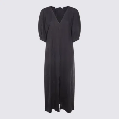 Malo Dark Blue Linen Maxi Dress