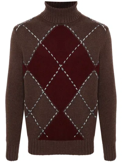 Malo Diamond-pattern Sweater In Brown