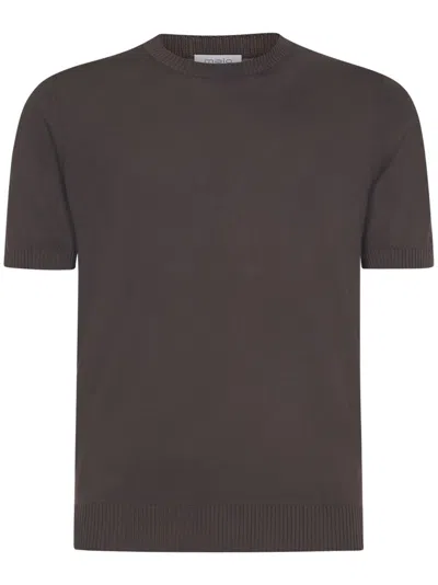 Malo Cotton Half-sleeved Sweater In Mud