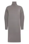 Malo Elegant Long Gray Dress With High Collar In Multi