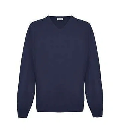Pre-owned Malo Elegant V-neck Diesel Blue Cashmere Sweater