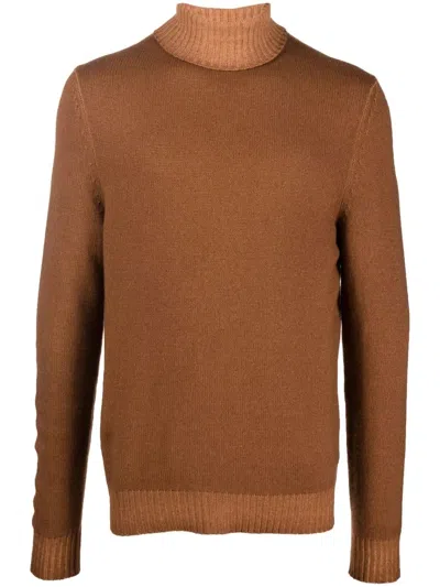 Malo Fine-knit Rollneck Jumper In Braun
