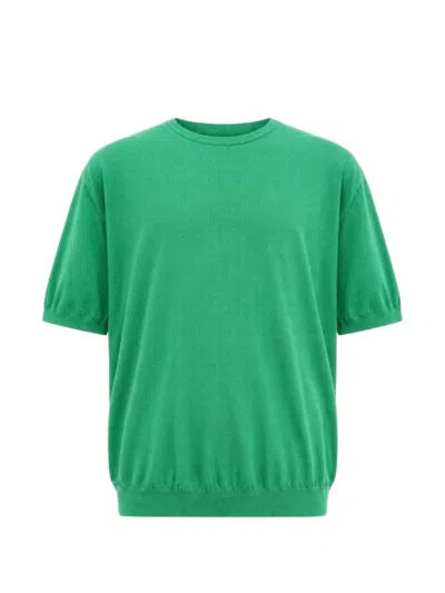 Malo Fine-knit Short-sleeve T-shirt In Green