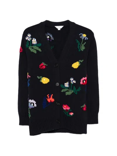 Malo Floral-embellishment Cardigan In Black