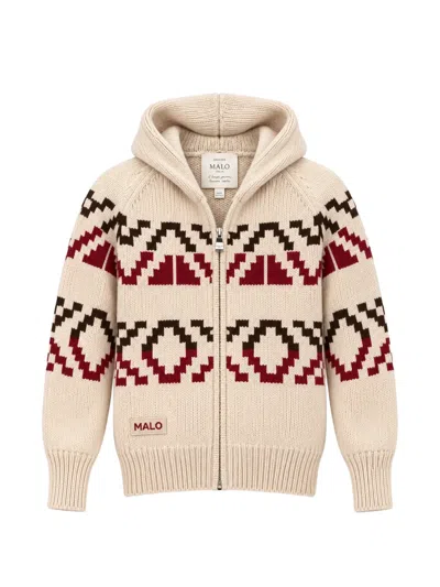 Malo Geometric-pattern Zip-up Sweater In Neutral