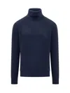 Malo Maglia Collo Alto In Cashmere Mouliné In Blue
