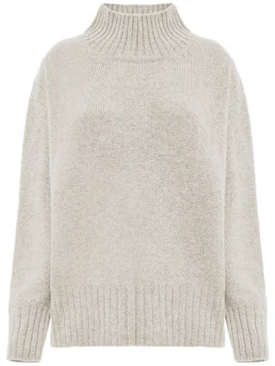 Malo High Ribbed Turtleneck Cashmere Sweater In Neutral