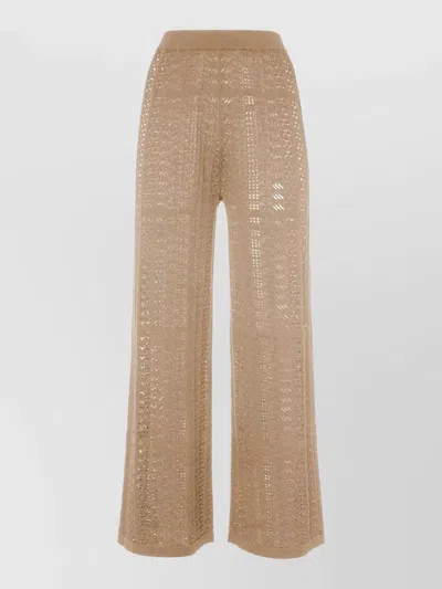 Malo High Waist Crochet Sheer Wide Leg Trousers In Brown