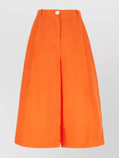 Malo High-waisted Wide Leg Shorts With Button Detail In Orange