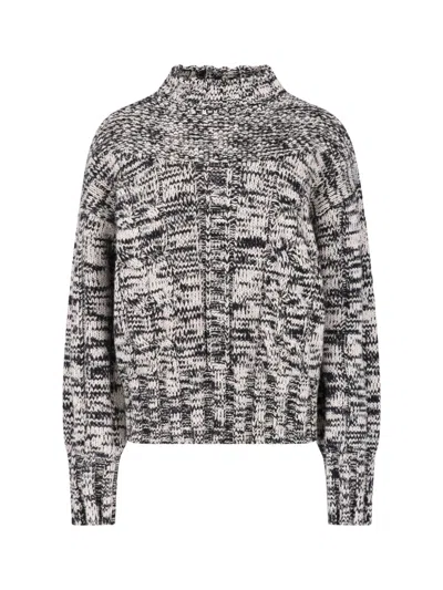 Malo High-neck Knitted Sweater In Virgin Wool And Cashmere Blend In Gray