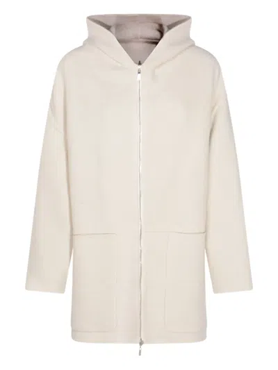 Malo Hooded Zip-up Knitwear In White