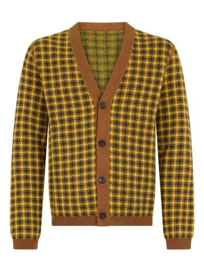 Malo Houndstooth Cardigan In Gold
