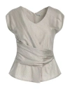 Malo I Prefer Woman Top Sage Green Size 4 Cotton, Silk, Linen In Silver