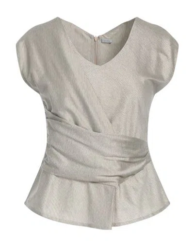 Malo I Prefer Woman Top Sage Green Size 4 Cotton, Silk, Linen In Silver