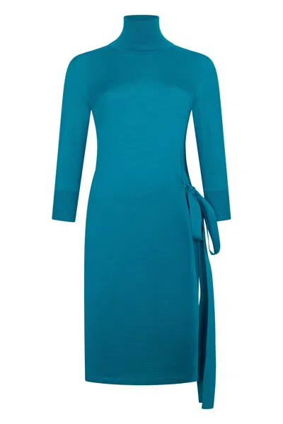 Malo Intense Blue Midi Dress With An Elegant Belt