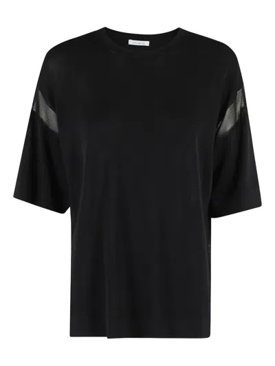 Malo Black Viscose T-shirt With Semi-transparent Inserts
