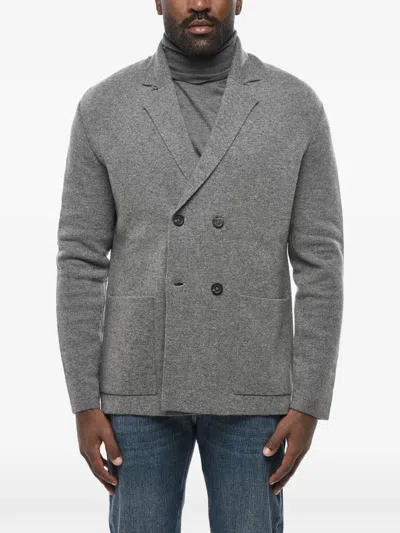 Malo Knit Double-breasted Blazer In Gray