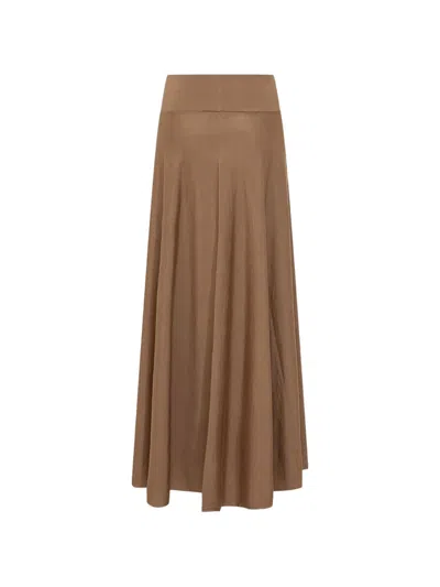 Malo Knitted Flared Long Skirt In Brown