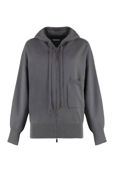 Malo Knitted Full Zip Hoodie In Grey