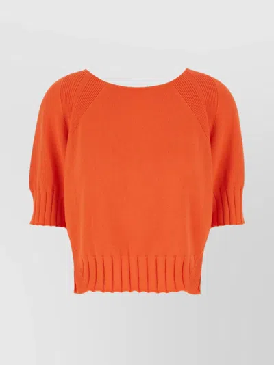 Malo Knitwear Raglan Sleeves Cuffs Ribbed Hem In Orange