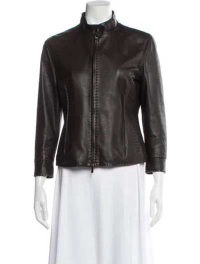 Pre-owned Malo Leather Biker Jacket In Gray