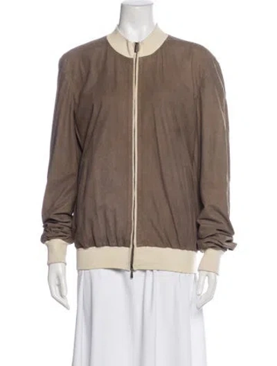 Pre-owned Malo Leather Bomber Jacket In Neutral