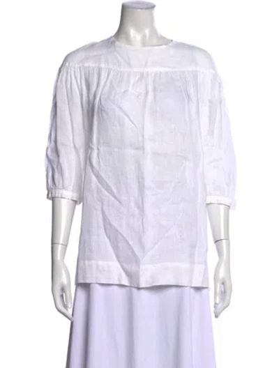 Pre-owned Malo Linen Crew Neck Top In White