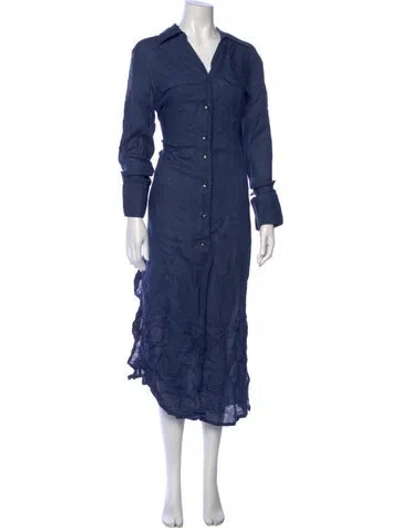 Pre-owned Malo Linen Long Dress In Blue