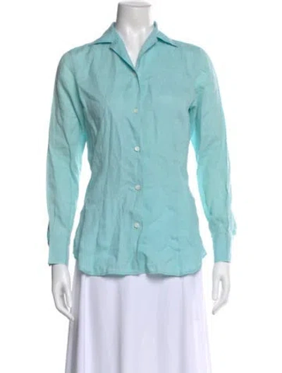 Pre-owned Malo Linen Long Sleeve Button-up Top In Blue