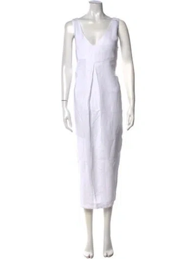 Pre-owned Malo Linen Midi Length Dress In White