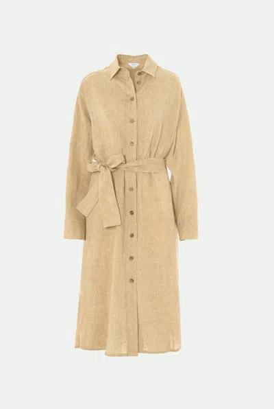 Malo Linen Shirt Dress In Neutral