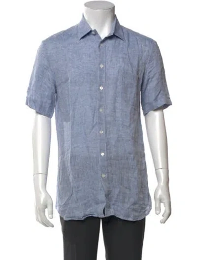Pre-owned Malo Linen Short Sleeve Shirt In Blue