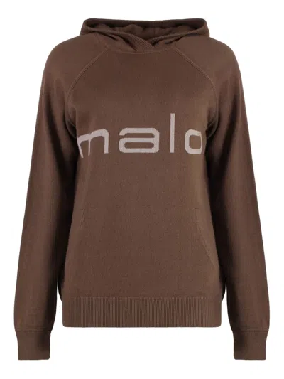 Malo Logo-print Hoodie In Brown