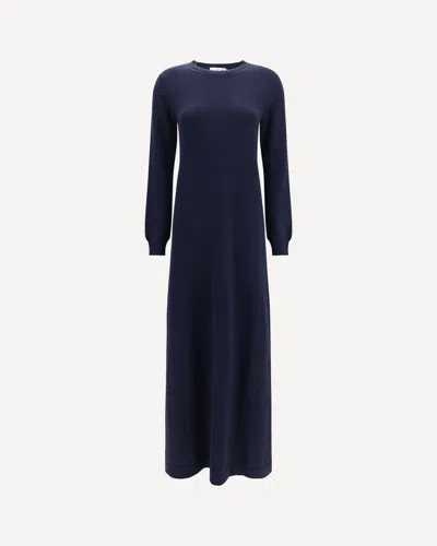 Malo Long Cashmere Crewneck Dress In Blue
