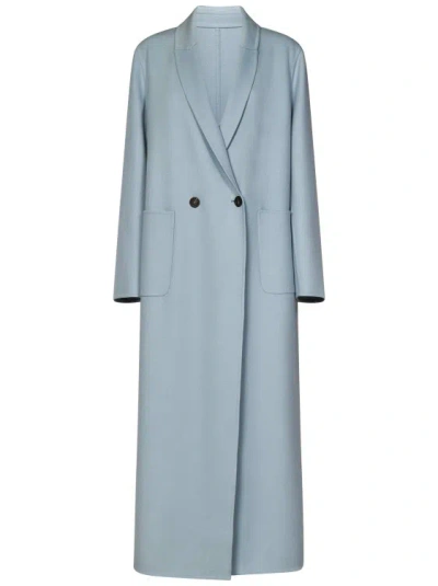 Malo Long Double-breasted Coat In Blue