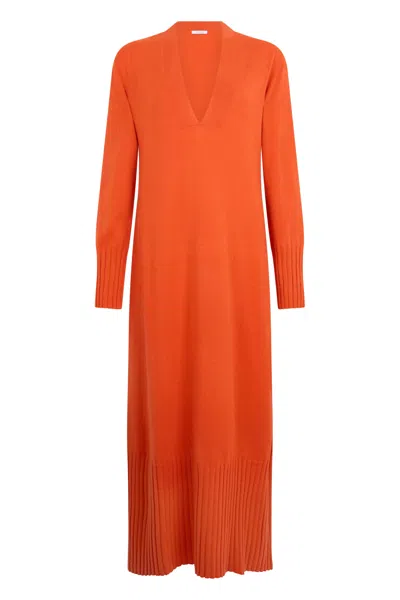 Malo Long Orange Fluid Dress With Elegance