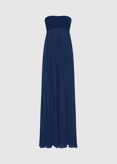 Malo Long Pleated Dress In Blue