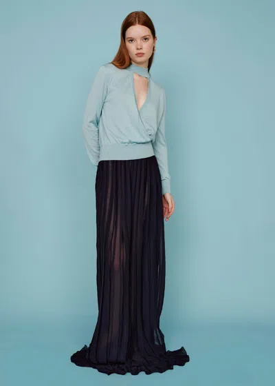Malo Long Pleated Skirt In Blue