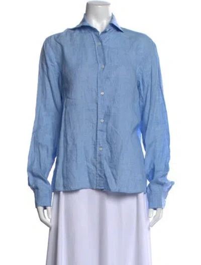 Pre-owned Malo Long Sleeve Button-up Top In Blue