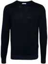 Malo Wool Crewneck Sweater With Ribbed Cuffs In Blue