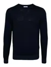 Malo Wool Crewneck Sweater With Ribbed Cuffs In Blue