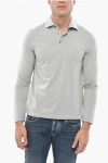 Malo Long Sleeve Lightweight Cotton 3 Buttons Polo In Silver