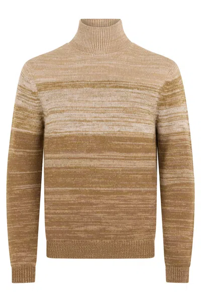 Malo Long Sleeve Striped Sweater Beige Brown