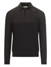 Malo Black Virgin Wool Long Sleeve Polo Shirt In Brown