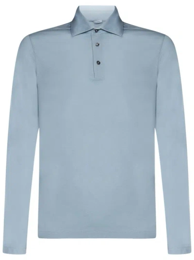 Malo Long-sleeved "oxygen" Polo Shirt In Blue