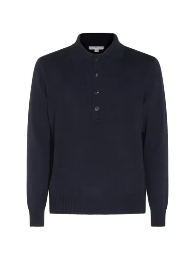 Malo Long-sleeve Polo-collar Sweater In Blue