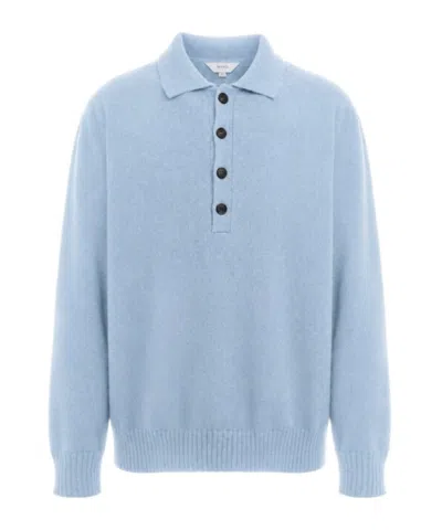 Malo Long-sleeve Polo-collar Sweater In Blue