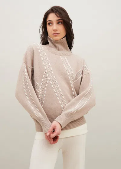 Malo Maglia Collo Alto In Cashmere Ricamata A Mano In Neutral